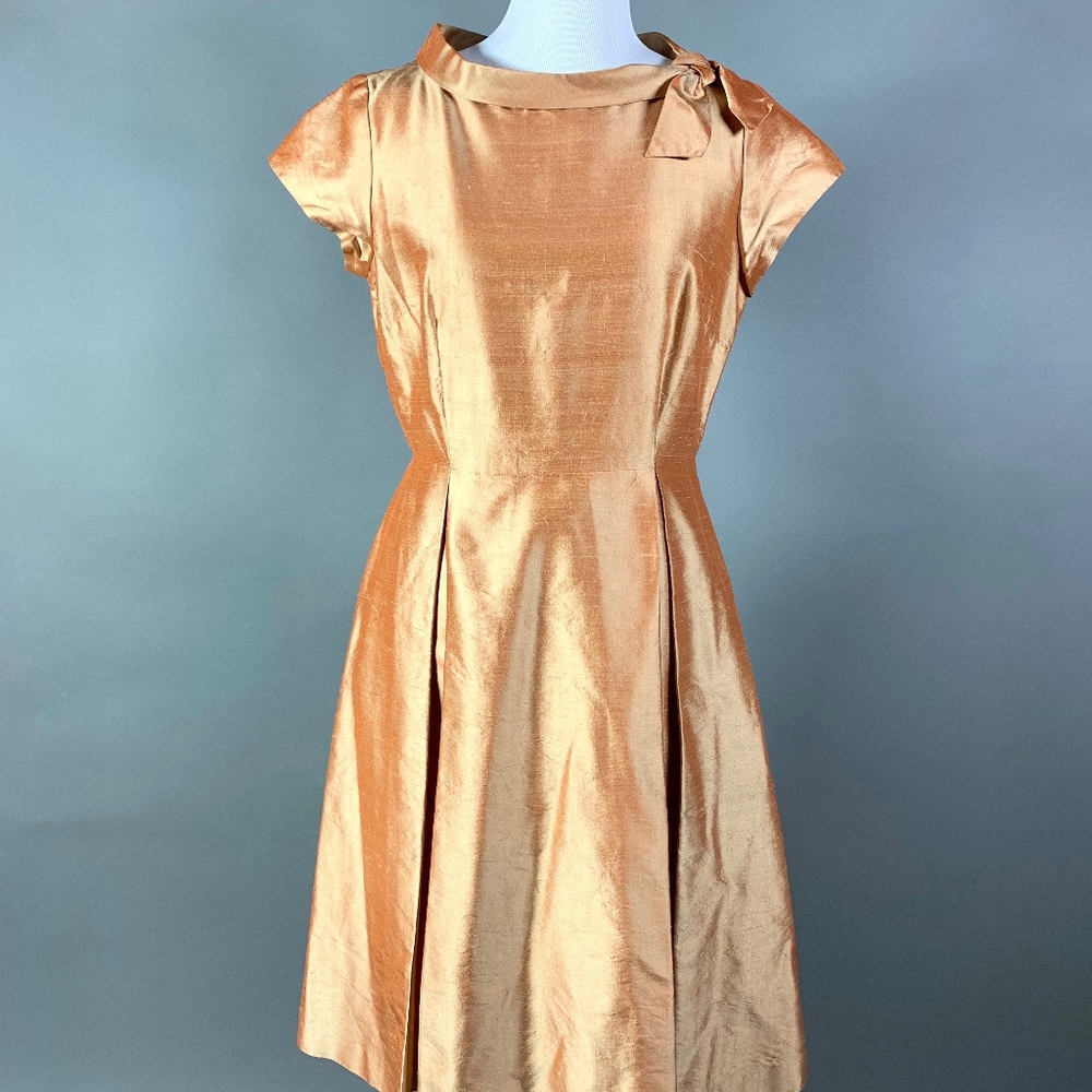 Maggy London Peach Colored Dupioni Silk Dress Sz 8